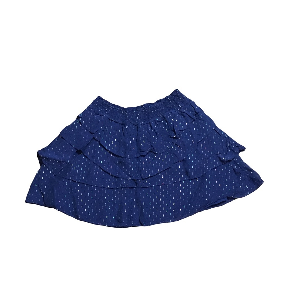 Ramy Brook New York SMALL Smocked waist tiered ruffled mini skirt navy blue